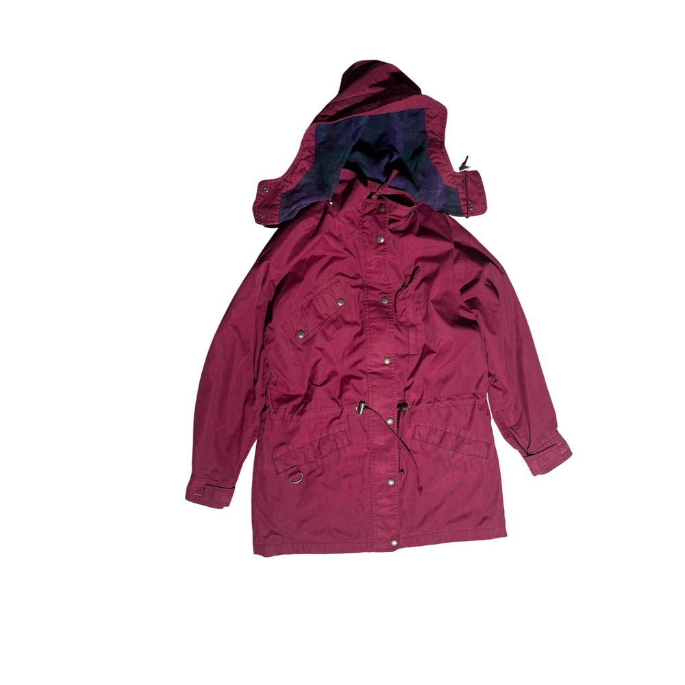 Eddie Bauer Vintage Flannel Lined Parka Jacket Burgundy Hooded Sz S
